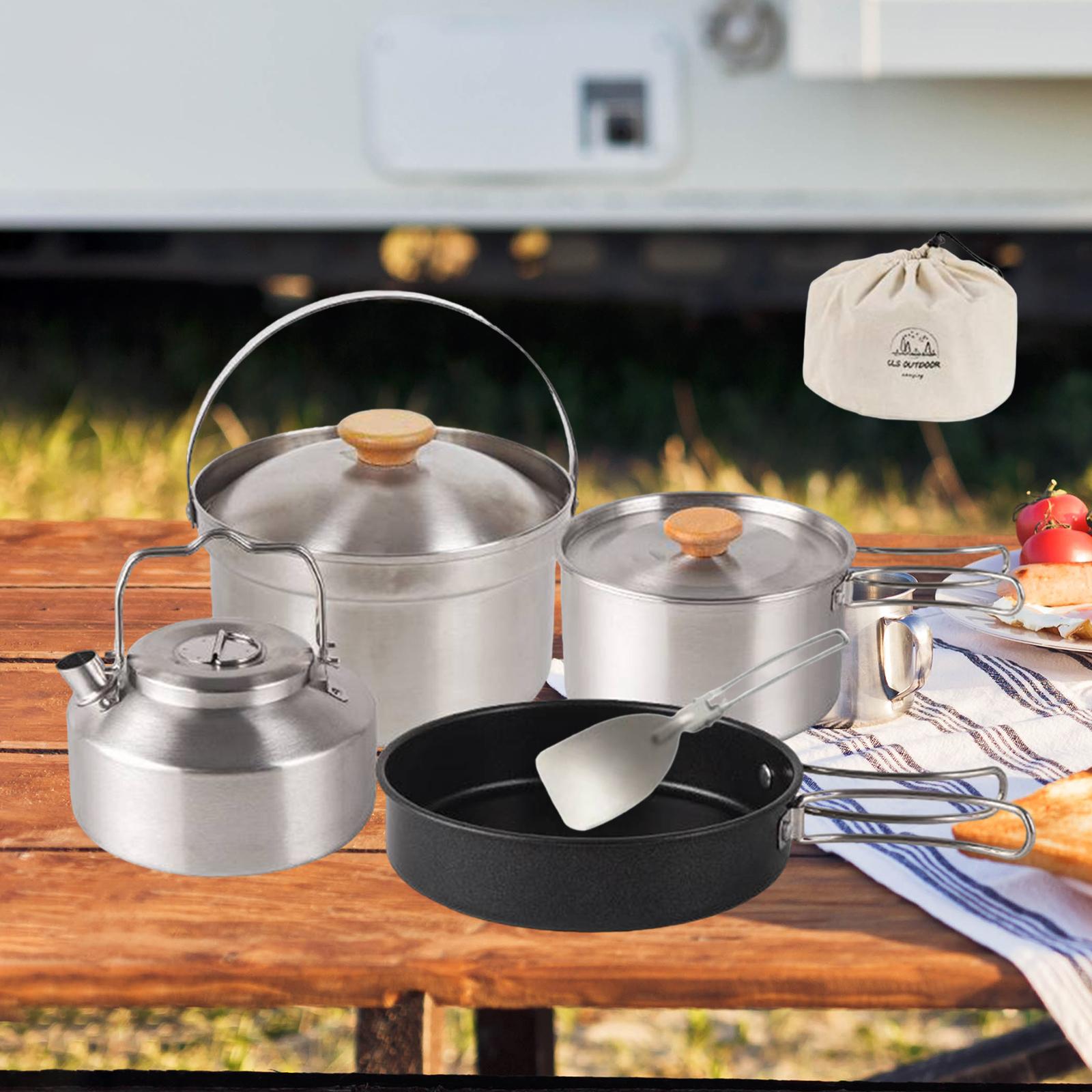 Camping Cooking Set With Kettle - Camping Cookware Cook Gear Portable Nonstick