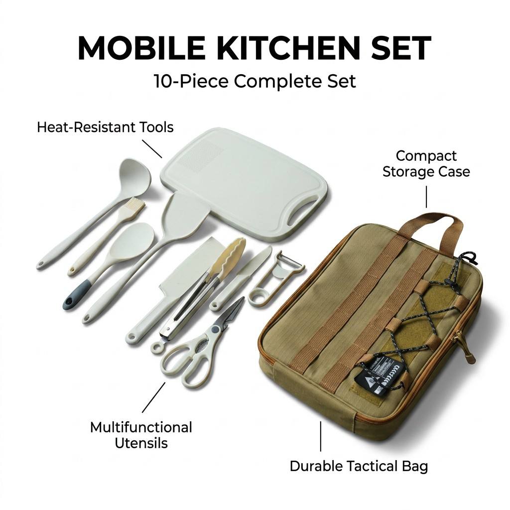 Camping Cooking Unit - Portable 9Pcs Camping Kitchenware Set Outdoor