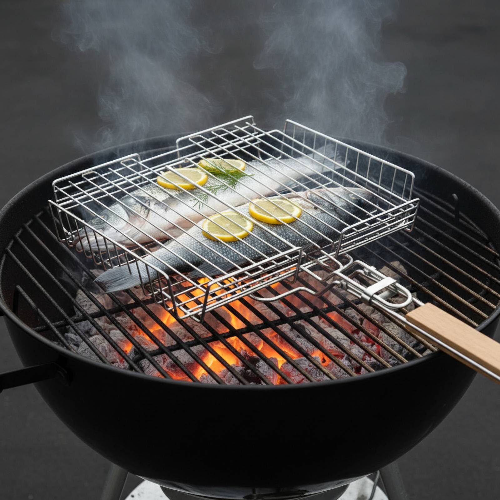 Camp Grill Portable Folding - Wood Handle Grill Basket Portable Folding