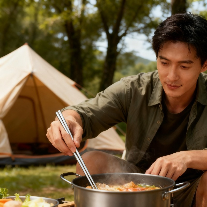 Camping Cooking Noodles - Durable Portable Titanium Chopsticks 23.5cm for