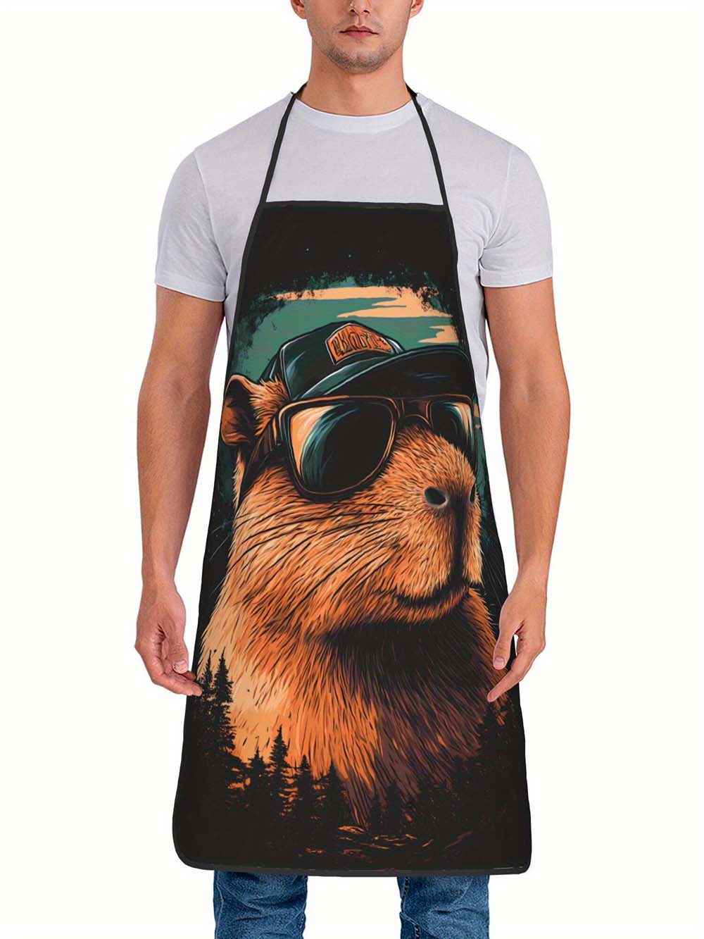 Camping Cooking In Forest - 1pc Cool Capybara Grilling Apron, Vintage