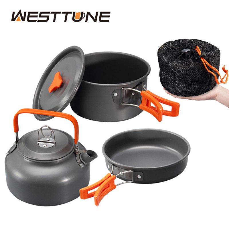 Camping Cooking Set With Kettle - WESTTUNE Camping Cookware Kit Aluminum Outdoor