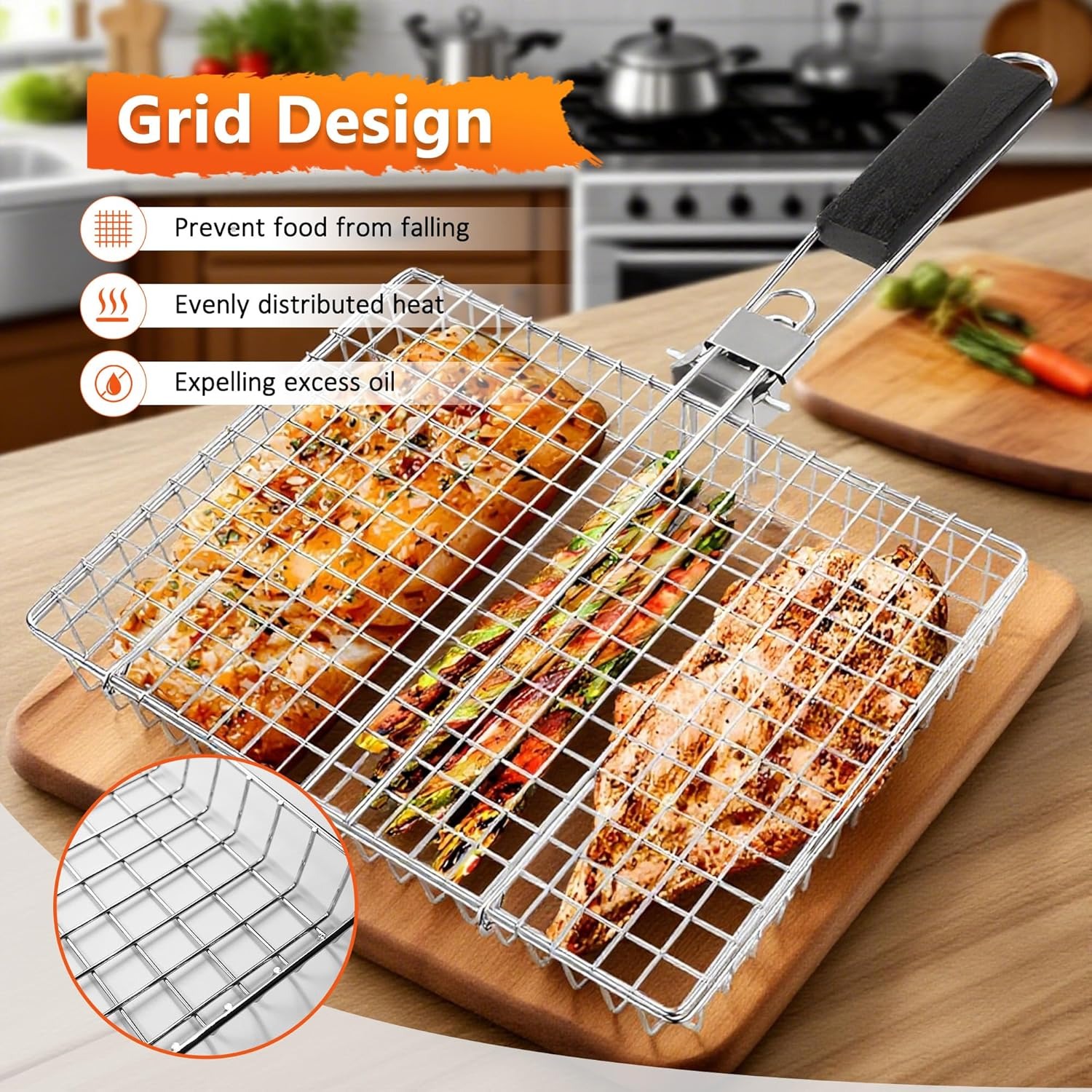 Camping Cooking Vegetables - Grill Basket Extra Large, Stainless Steel,
