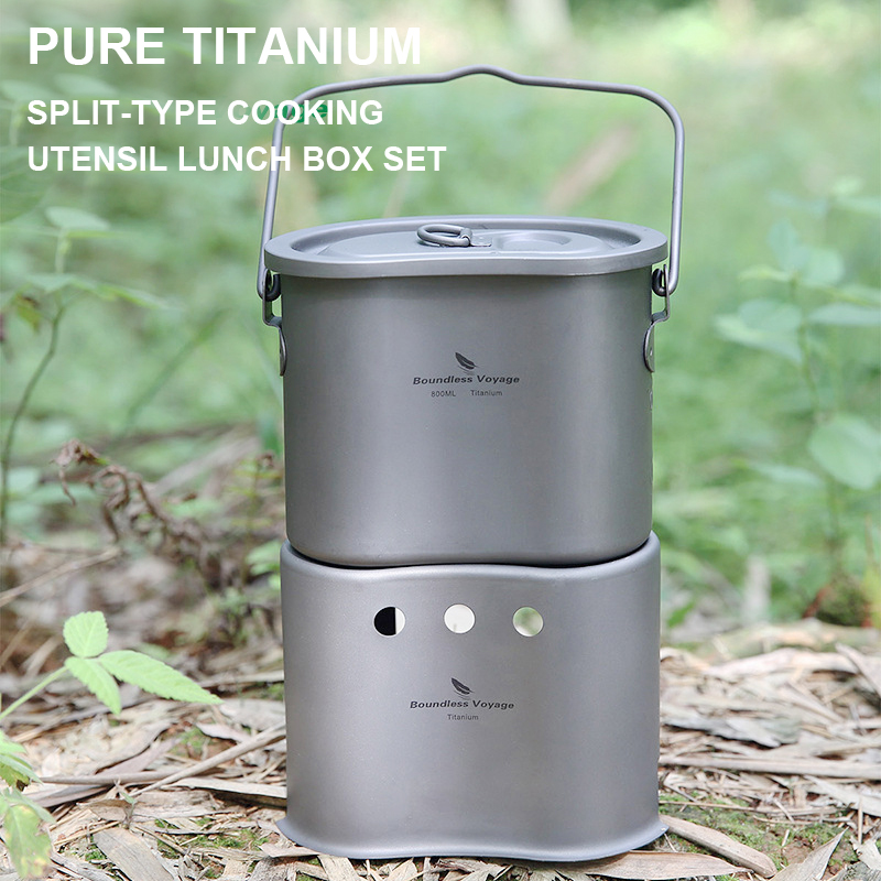 Camping Cooking Box Set - Pure Titanium Split-Type Cooking Utensil Lunch