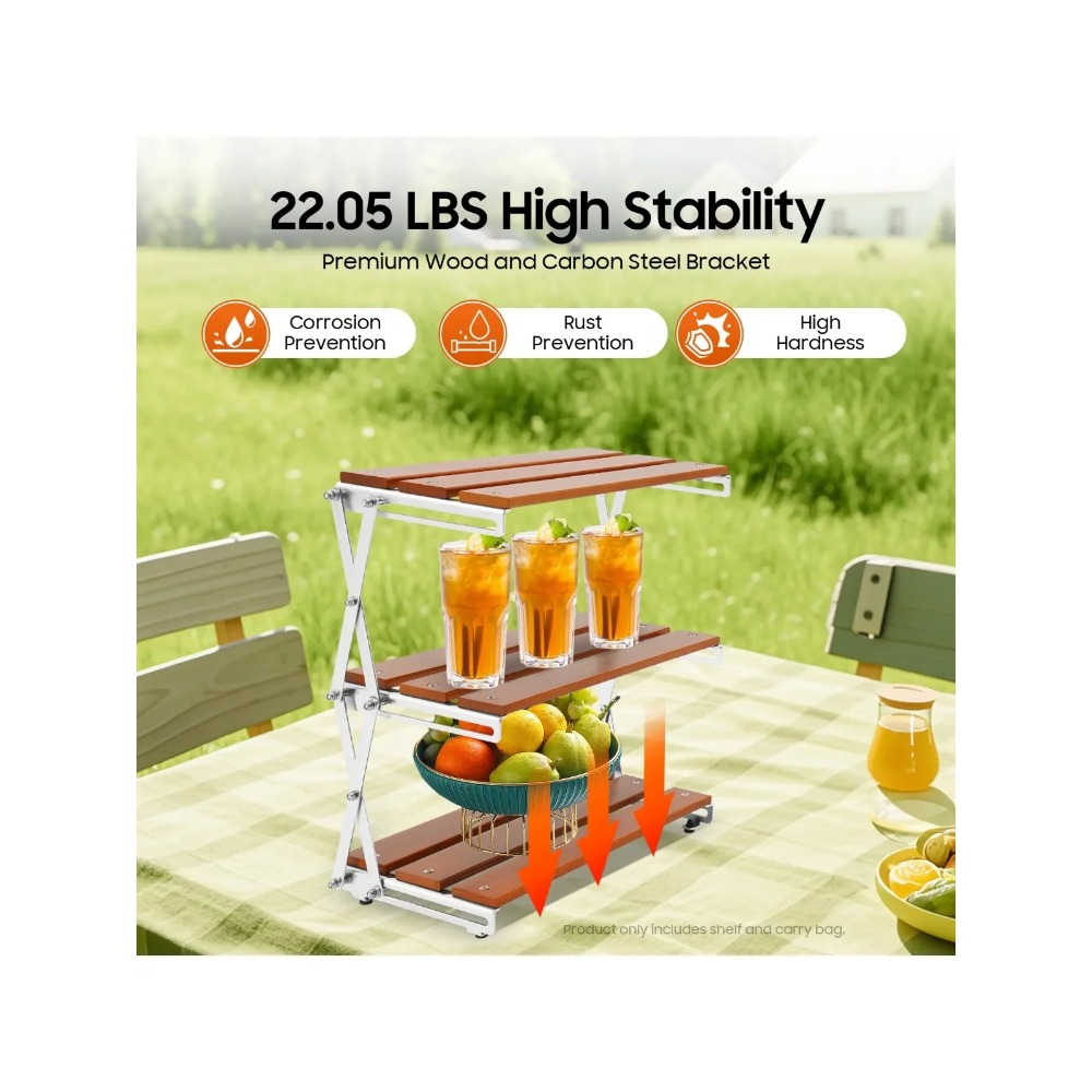Camp Grill Portable Folding - Camping Folding Storage Rack 3-Tier Outdoor