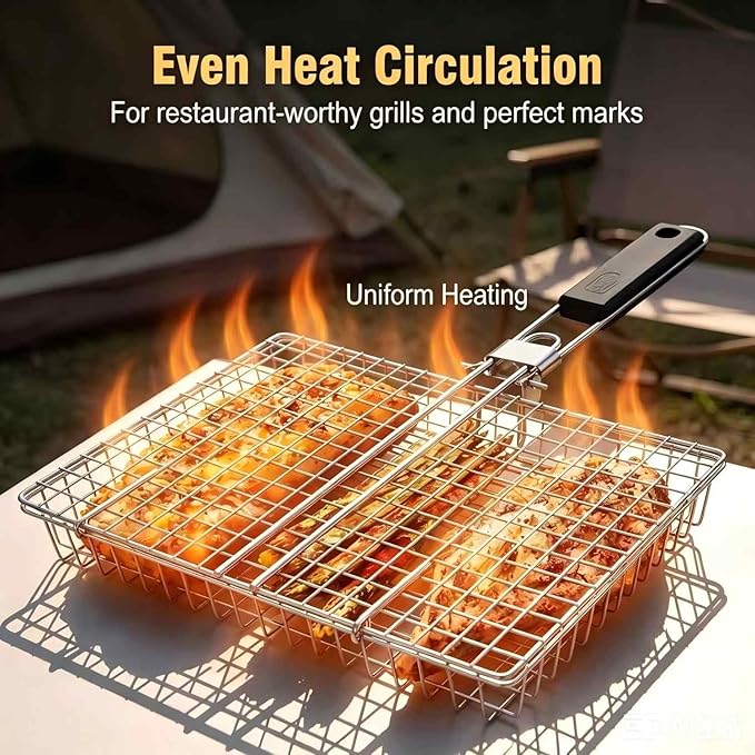 Camping Cooking Vegetables - Grill Basket Large Portable Folding BBQ