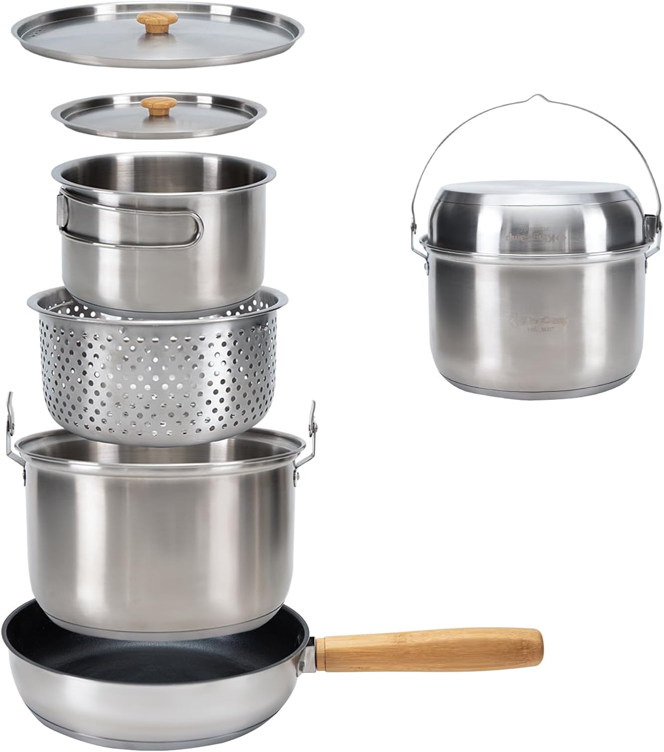 Camping Cooking Set With Kettle - 304 Stainless Steel Camping Cookware Set