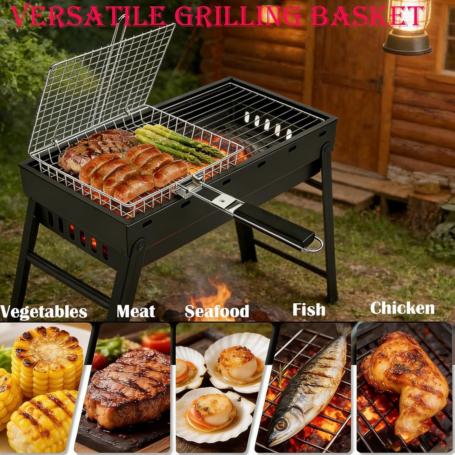Camping Cooking Vegetables - Grill Basket Set, Fish Barbecue BBQ