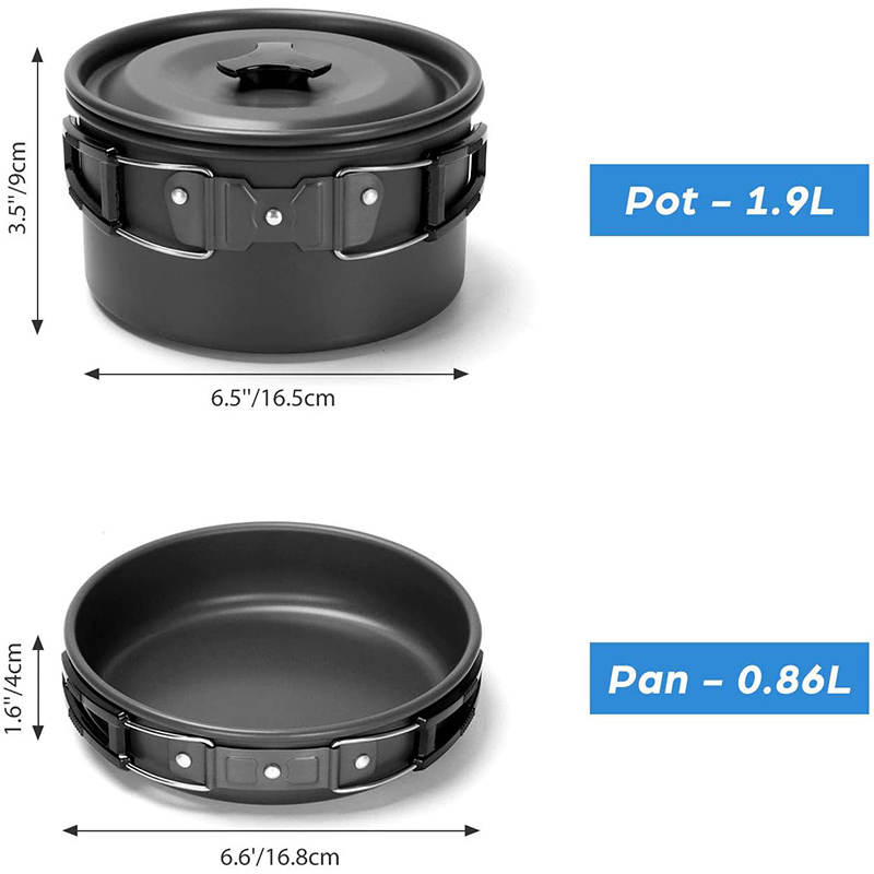 Camping Cooking Set With Kettle - 1 Set Outdoor Pot Pan Camping