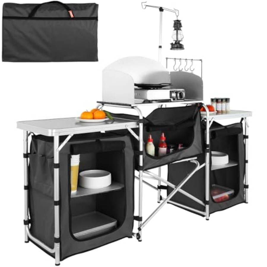 Camping Cooking Cupboard - Camping Kitchen Table, Folding Outdoor Cooking