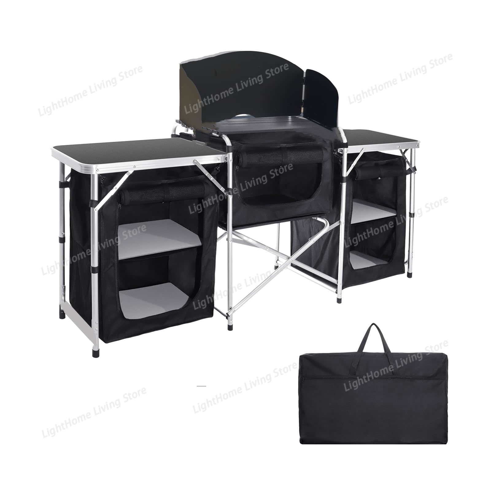 Camping Cooking Cupboard - Portable Aluminum Camping Kitchen Table with