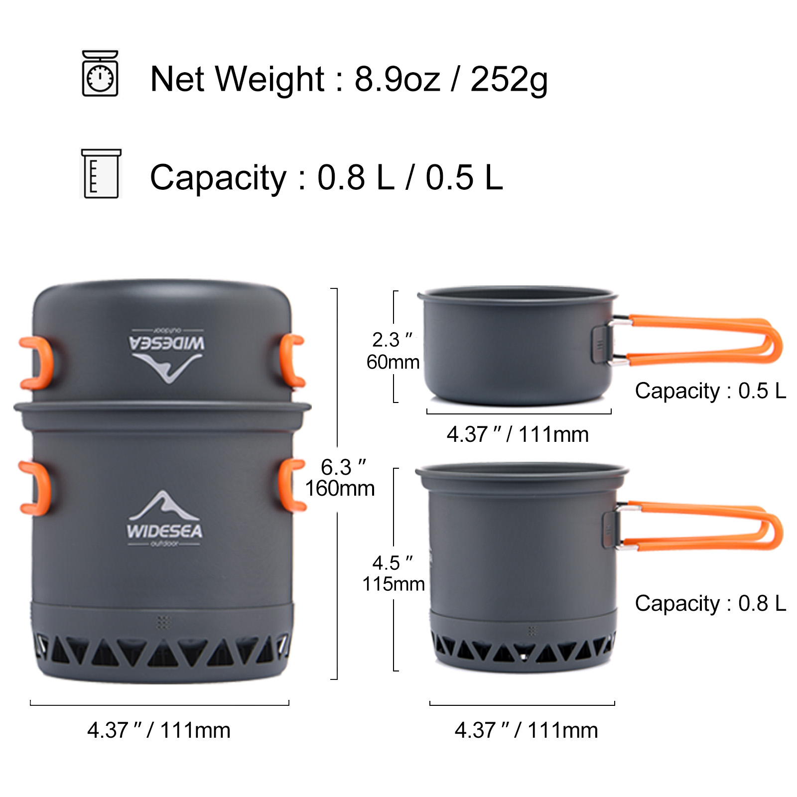 Widesea Camping Pot 1.3L 2.3L  - огляд і ціна Camping Cooking Trangia