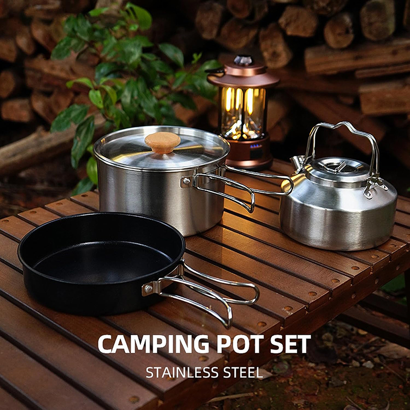 High-Grade 304 Stainless Steel - огляд і ціна Camping Cooking Set With Kettle