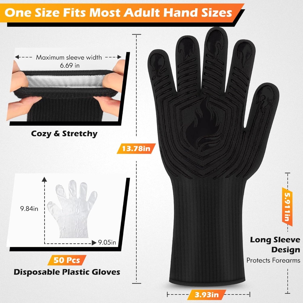 BBQ Gloves, 1472°F Heat Resist - огляд і ціна Camping Cooking Bbq